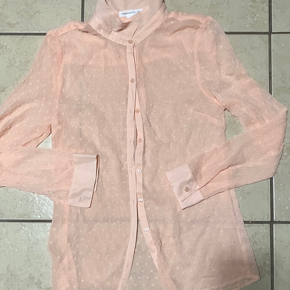 Sheer Peach Button-Up Blouse